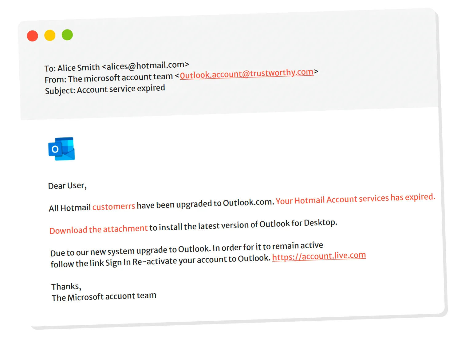 Email from Microsoft with a blue icon, the subject line