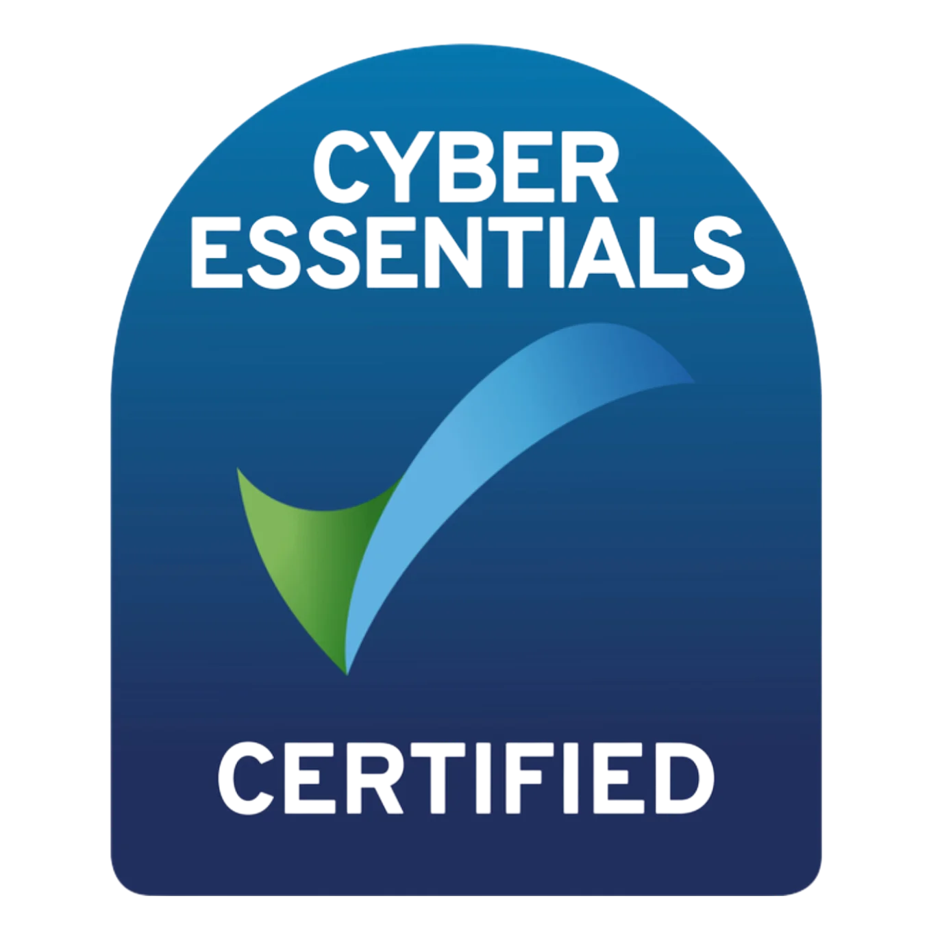 Cyber Essentials Certified badge with a blue background, white text, and a green and blue checkmark.